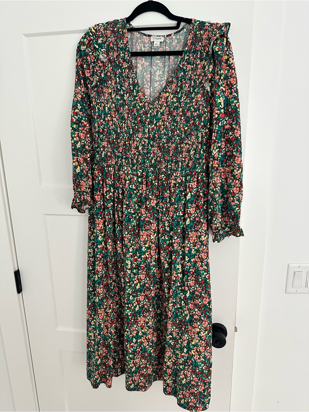 Floral V-Neck Long Sleeve Midi Dress - JCrew